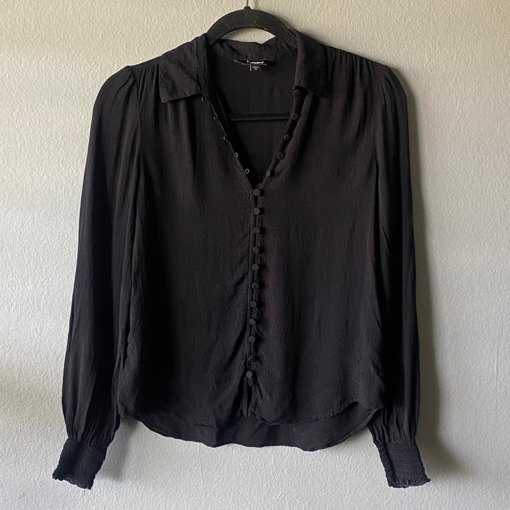 Express Black Button-Front Long-Sleeve Blouse
